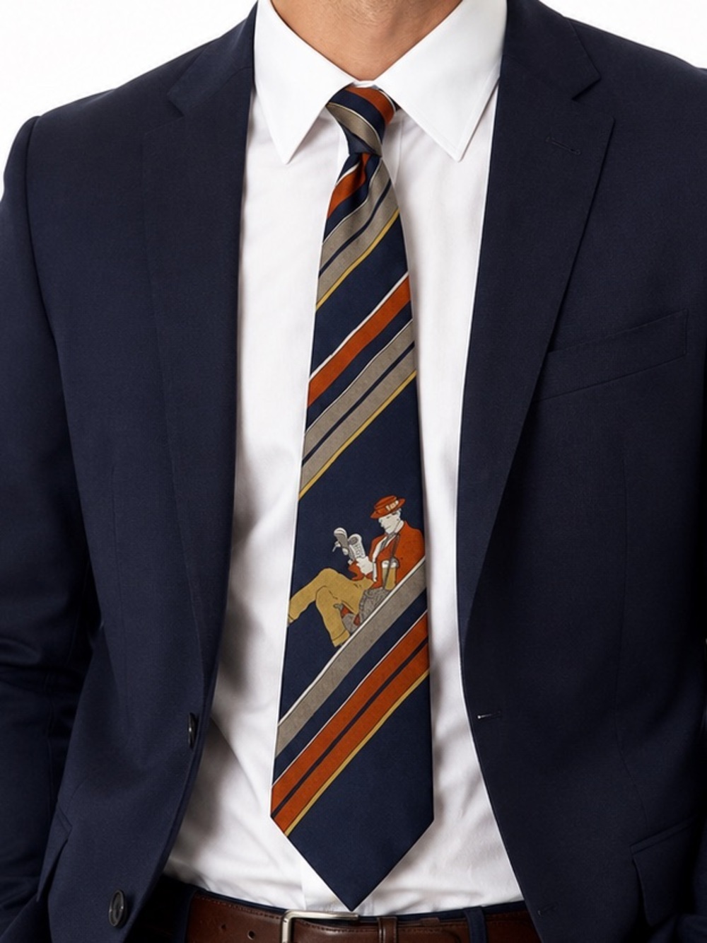 Vintage 1970’s Gino Pompeii 100% Silk Tie Novelty Man Reading Handmade In Italy